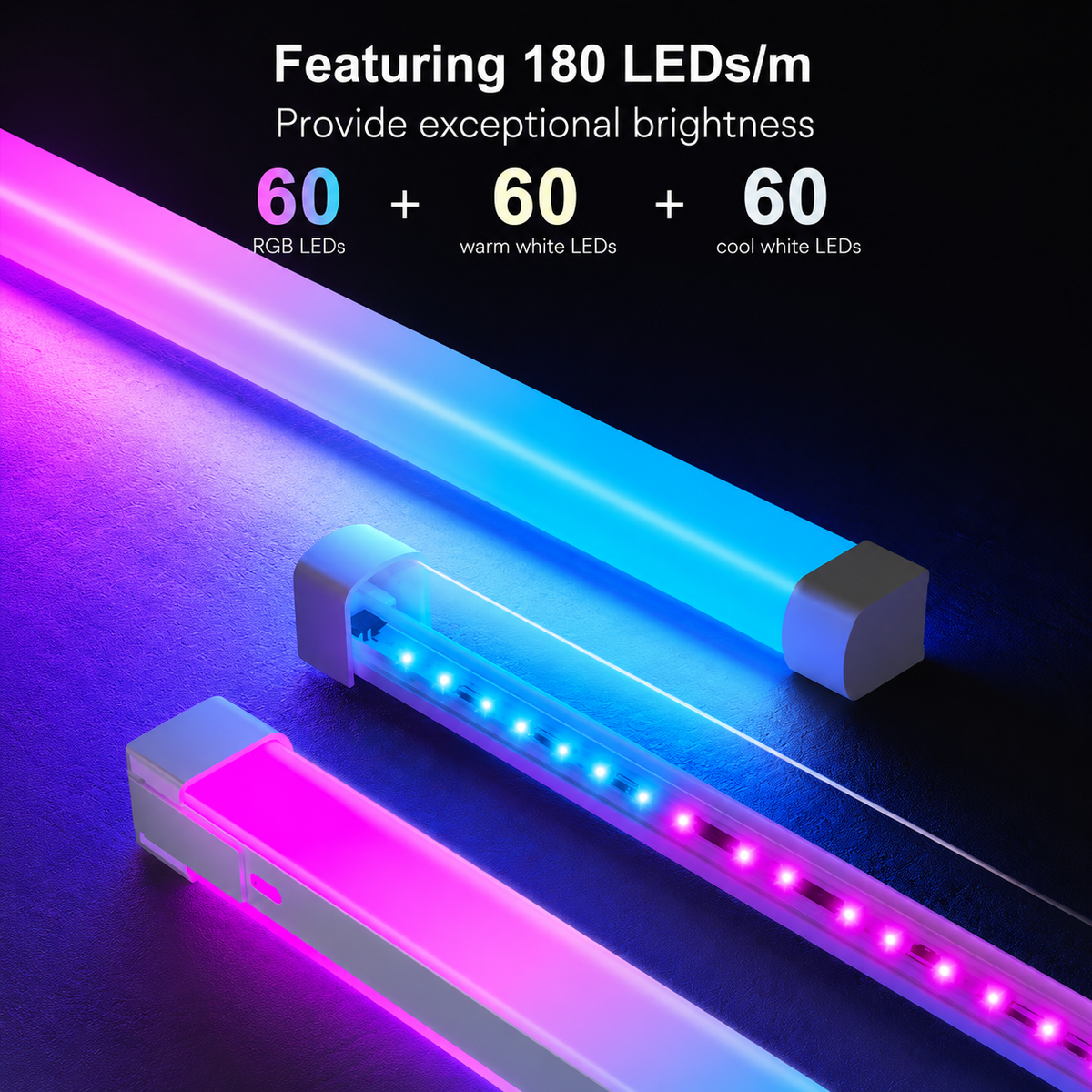 16 Ft. Hardwired Smart Integrated LED Strip Lights, RGBCW LED Strip Light Work with Alexa Smart Color Segmented Control