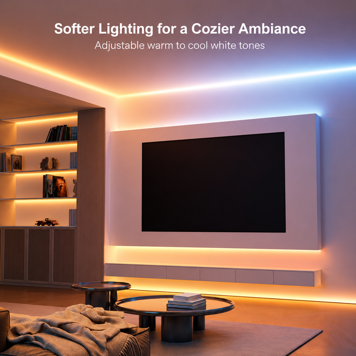 16 Ft. Hardwired Smart Integrated LED Strip Lights, RGBCW LED Strip Light Work with Alexa Smart Color Segmented Control