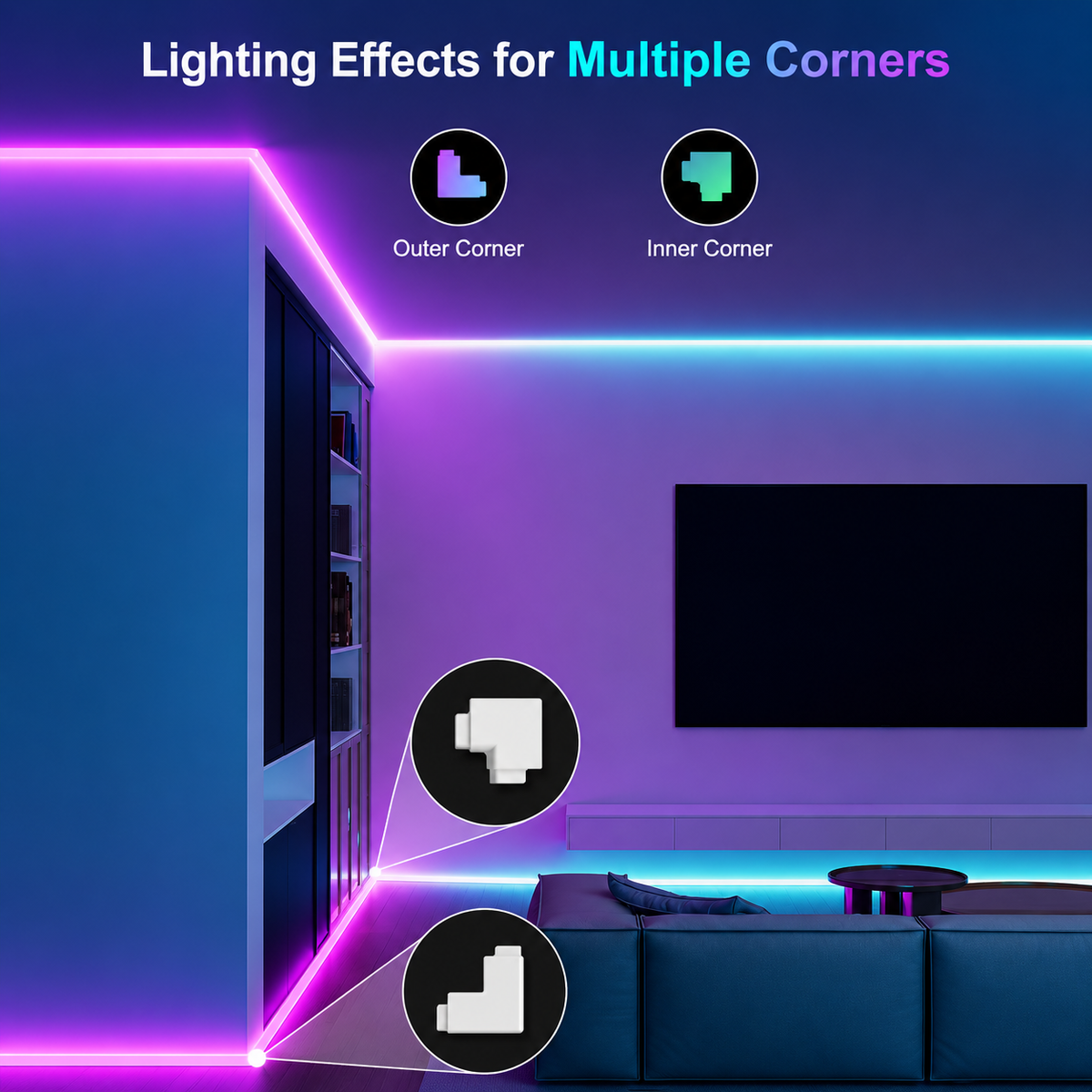 16 Ft. Hardwired Smart Integrated LED Strip Lights, RGBCW LED Strip Light Work with Alexa Smart Color Segmented Control