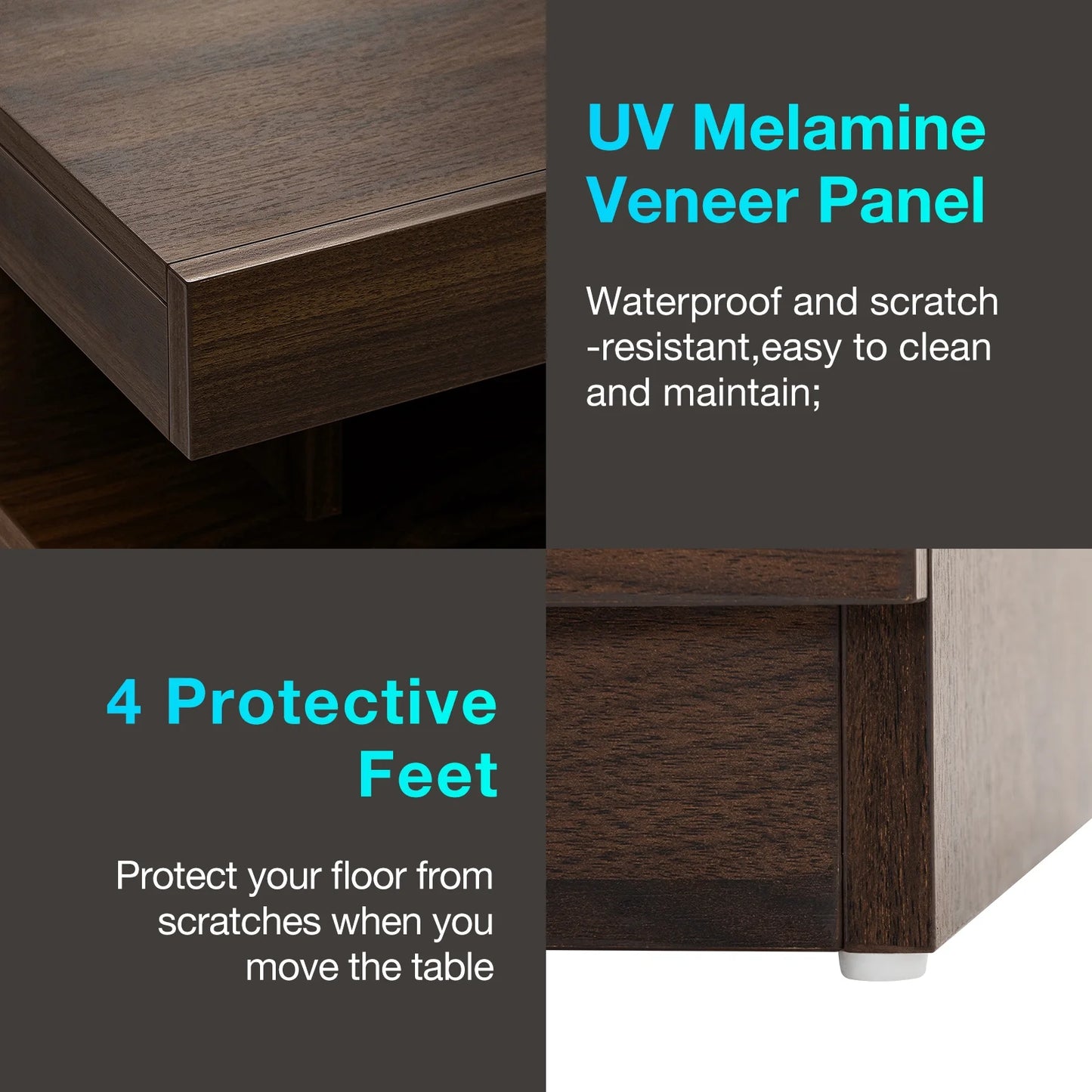 LED Nightstand with Wireless Charging Station Modern Nightstand Type C USB Port 2 Drawers Bedside Table Dark Walnut Smart Night Table High Gloss End Side Table for Bedroom Furniture 22.3" Tall