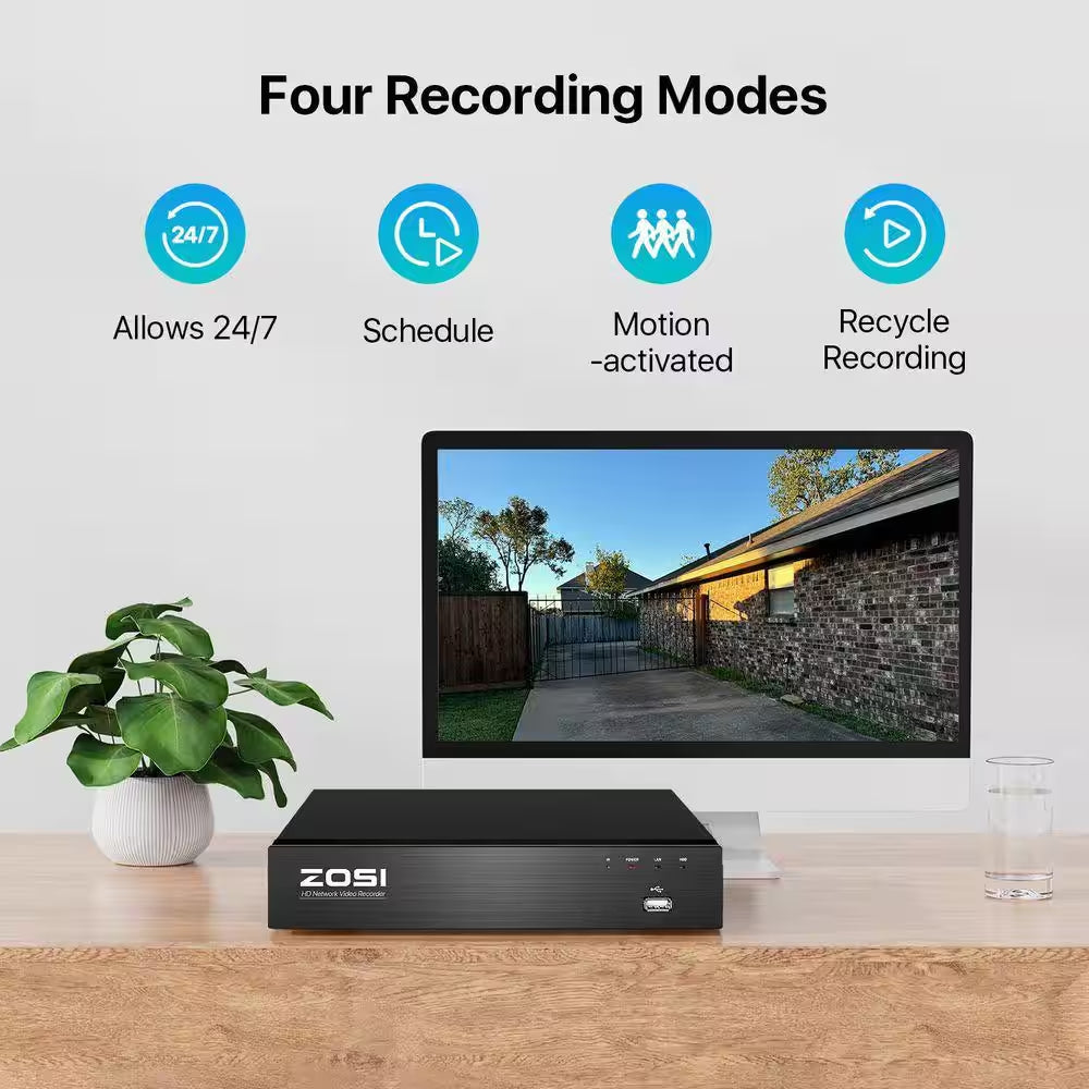 4K UHD 8-Channel 2TB Poe NVR Security Camera System with 8 8MP Wired Spotlight Cameras, Color Night Vision, 2-Way Audio