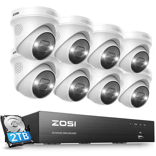 4K UHD 8-Channel 2TB Poe NVR Security Camera System with 8 8MP Wired Spotlight Cameras, Color Night Vision, 2-Way Audio