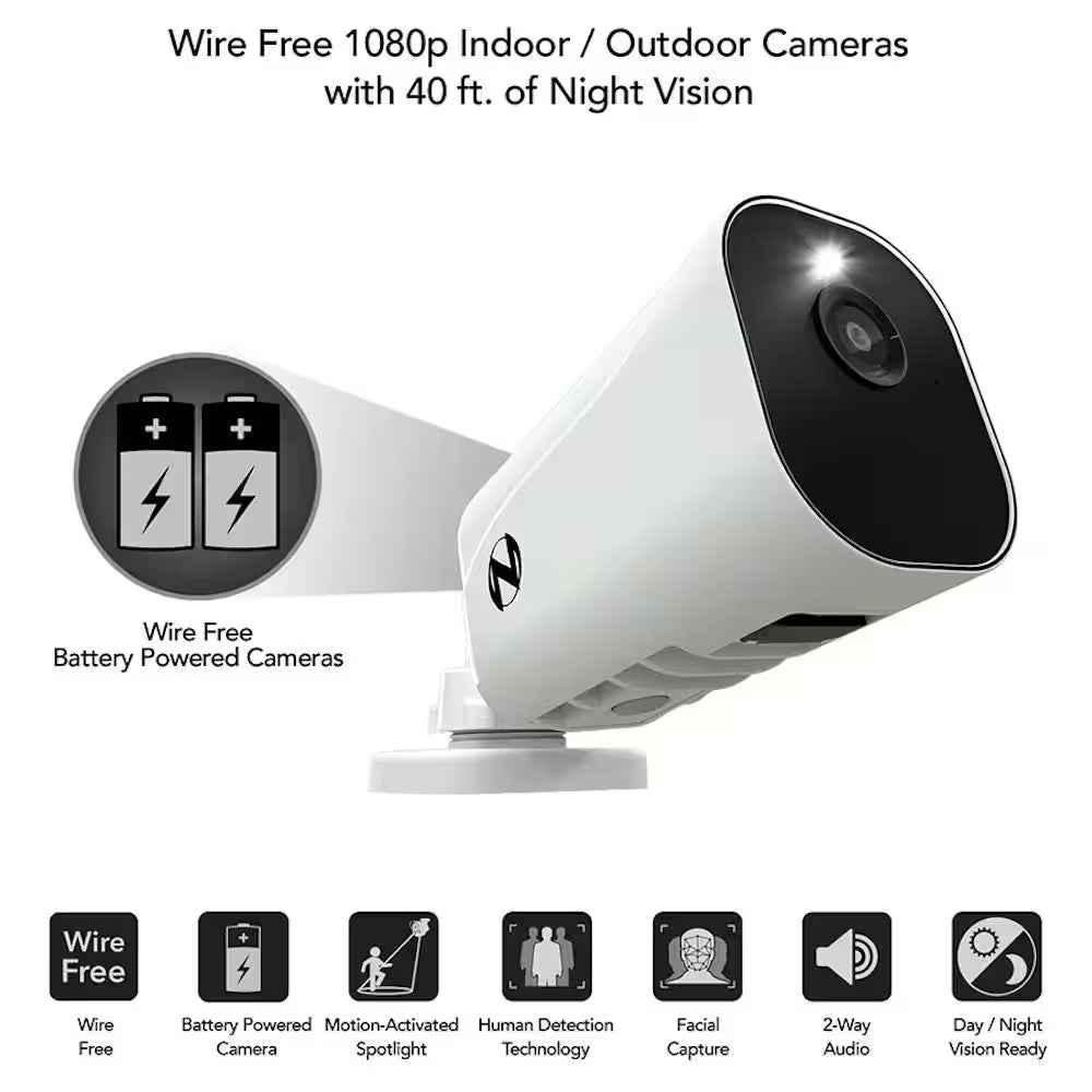10-Channel 1080P Smart NVR Security Camera System with 1TB Hard Drive and 3 1080P Wire Free Spotlight Cameras